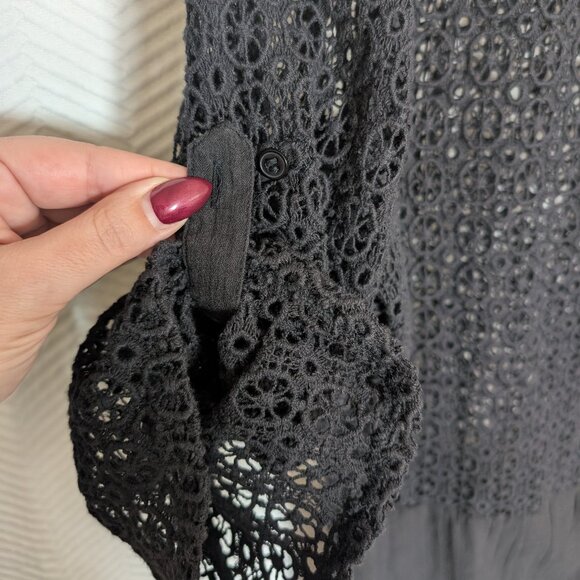 Echo New York Black Cotton Crochet Swim Cover-up Size Medium Beach Vacation Pool - Picture 8 of 10